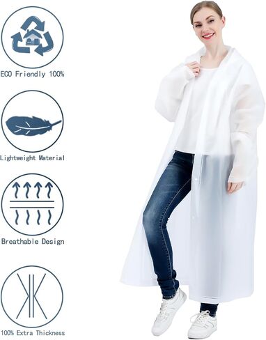 Rain Ponchos for Adults Reusable 2 Pack EVA Raincoats for Women Men 100%/20% Extra thicker with Cuff Size Adjusters in Kuwait