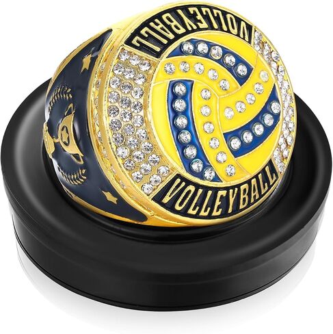 Highergo Championship Rings with Display Stand and Neck Chain Size 11 Football Soccer Basketball Volleyball Champion Rings Trophy Rings Sport Award Gift for Winner Tournament Award Gift in Kuwait