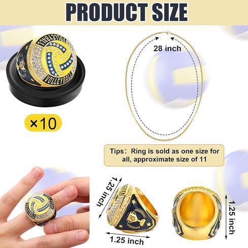 Highergo Championship Rings with Display Stand and Neck Chain Size 11 Football Soccer Basketball Volleyball Champion Rings Trophy Rings Sport Award Gift for Winner Tournament Award Gift in Kuwait