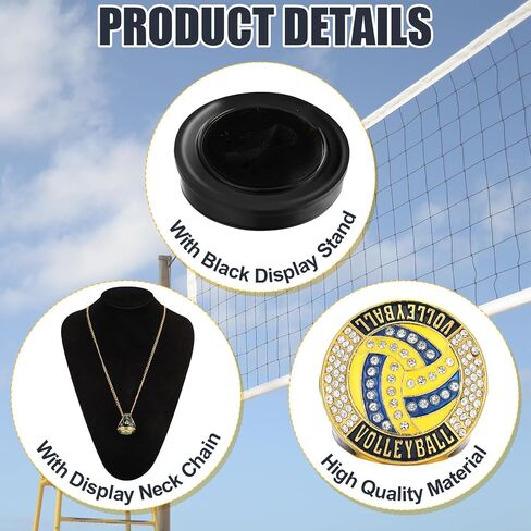 Highergo Championship Rings with Display Stand and Neck Chain Size 11 Football Soccer Basketball Volleyball Champion Rings Trophy Rings Sport Award Gift for Winner Tournament Award Gift in Kuwait