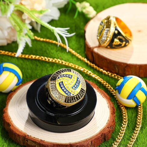 Highergo Championship Rings with Display Stand and Neck Chain Size 11 Football Soccer Basketball Volleyball Champion Rings Trophy Rings Sport Award Gift for Winner Tournament Award Gift in Kuwait
