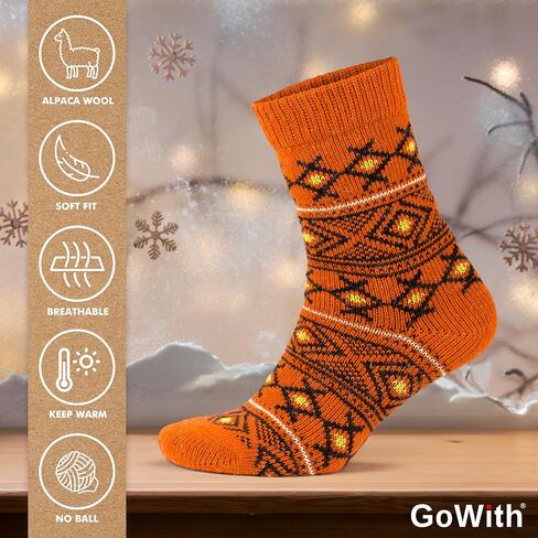 جوارب صوف الألبكة العتيقة من GoWith للنساء، جوارب عيد الميلاد الدافئة المصنوعة من خليط الألبكة والمرينو، جوارب ناعمة للمشي لمسافات طويلة، زوجان in Kuwait