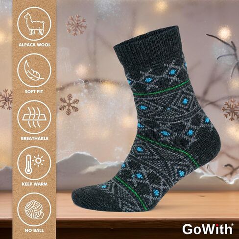 جوارب صوف الألبكة العتيقة من GoWith للنساء، جوارب عيد الميلاد الدافئة المصنوعة من خليط الألبكة والمرينو، جوارب ناعمة للمشي لمسافات طويلة، زوجان in Kuwait