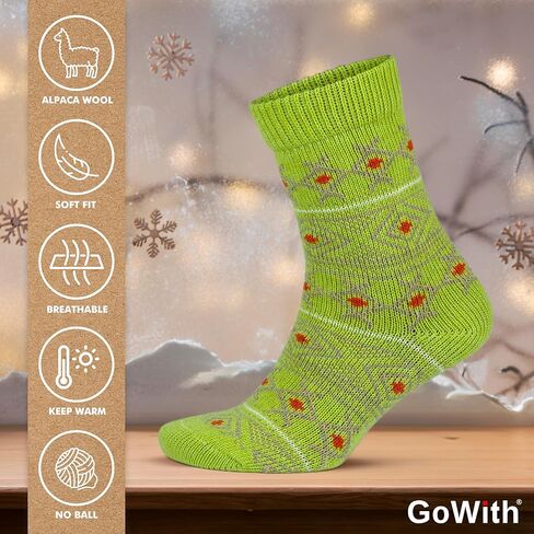 GoWith Vintage Alpaca Wool Socks for Women, Cozy Warm Alpaca-Merino Blend Christmas Socks, Soft Hiking Boot Socks, 2 Pairs in Kuwait