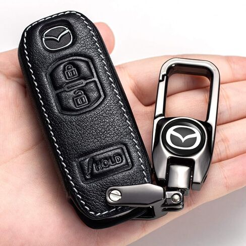 غطاء مفتاح سيارة Royal Guard لمازدا، حافظة مفاتيح مع سلسلة مفاتيح واقية من الجلد الطبيعي 3 6 8 Miata MX-5 CX-3 CX-5 CX-7 CX-9 حامل مفتاح التحكم عن بعد الذكي 4 أزرار ملحقات المفاتيح - أسود in Saudi Arabia