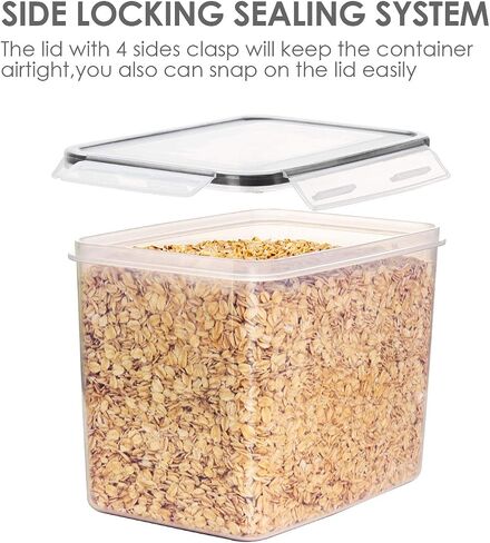 Vtopmart Large Food Storage Containers 5.2L / 175oz, 4 Pieces BPA Free Plastic Airtight Canisters for Flour, Sugar, Baking Supplies, Rice with Lids, 4 Measuring Cups and 24 Labels, Black in Kuwait