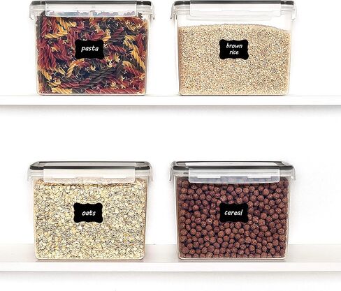 Vtopmart Large Food Storage Containers 5.2L / 175oz, 4 Pieces BPA Free Plastic Airtight Canisters for Flour, Sugar, Baking Supplies, Rice with Lids, 4 Measuring Cups and 24 Labels, Black in Kuwait