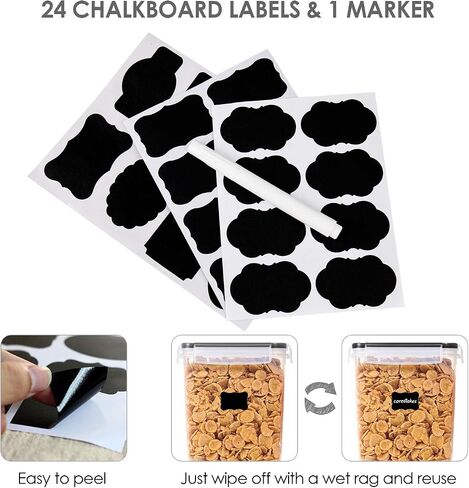 Vtopmart Large Food Storage Containers 5.2L / 175oz, 4 Pieces BPA Free Plastic Airtight Canisters for Flour, Sugar, Baking Supplies, Rice with Lids, 4 Measuring Cups and 24 Labels, Black in Kuwait