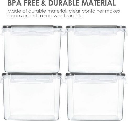 Vtopmart Large Food Storage Containers 5.2L / 175oz, 4 Pieces BPA Free Plastic Airtight Canisters for Flour, Sugar, Baking Supplies, Rice with Lids, 4 Measuring Cups and 24 Labels, Black in Kuwait