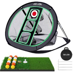 Golf Chipping Net, Pop Up Golf Chipping Net and Mat Set Golf Target Foldable Indoor Golf Training Net 2 Hitting Mat with 12 Practice Balls, Golf Gifts for Men Golfers Teenage Boys