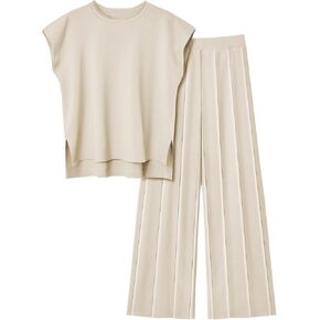 LILLUSORY 2 Piece Outfits for Women Lounge Matching Set Two Piece Knit Tracksuit Sweatsuits Top & Pants