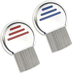2 Pack Professional Stainless Steel Lice Comb, Reusable Lice and Nit Remover with Improved Precision Teeth, Red and Blue Set, Premium Quality for Effective Lice Removal
