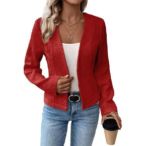 2024 Summer Cropped Collarless Blazer Lightweight Fully Lined Open Front Elegant Petite Work Office Jackets