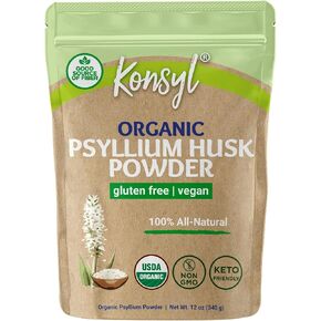 Konsyl Organic Psyllium Fiber - USDA Certified Psyllium Husk Daily Fiber Powder - All Natural Soluble Fiber, Gluten-Free & Sugar-Free - 340g Gusset Bag