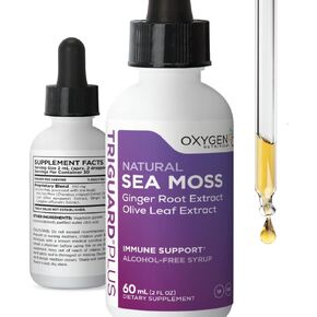 TriGuard Plus Sea Moss - Irish Sea Moss, Olive Leaf & Ginger Root Extract Liquid Tincture 2 fl oz | For Thyroid, Digestion, Immune Support & Energy | Alcohol-Free, Non-GMO, Made in USA