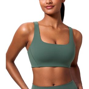 CRZ YOGA Butterlift Double Lined Square Neck Sports Bras for Women - Wireless V-Shaped Racerback Workout Yoga Bra Non Padded