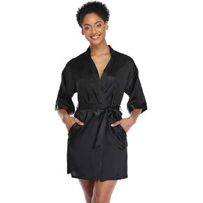 Women's Silky Robes Bridesmaid Stain Kimono Robe for Wedding Party Short Sleepwear Summer Bathrobes with Pockets