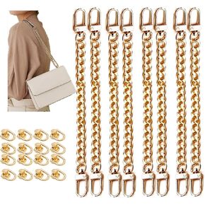 24 Pcs Purse Chain Strap D Ring Rivets Set, Purse Strap Extender Metal Flat Chain Strap Replacement,Vintage Black, Silver, Gold, Rose Gold,7.9 Inch (Gold+Silver-2)