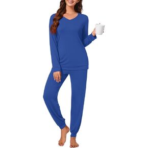 syoss Womens Pajama Set Long Sleeve Sleepwear Fall V-Neck Nightwear Soft Pjs 2 Piece Lounge Sets with Pockets