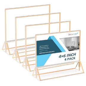 Acrylic Table Numbers Wedding 5x7 Vertical 4 Pack, Acrylic Table Card Holder Gold, Clear Menu Holder for Table Top, Restaurant Retail, Paper Holder, Photo Frame (5x7 - Vertical)