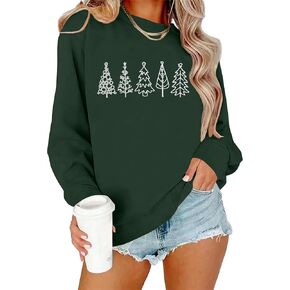Christmas Sweatshirts for Women Embroidered Christmas Tree Shirt Xmas Tree Gift Casual Long Sleeve Pullover Tops