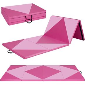 GYMAX Gymnastics Mat, 4' x 10' x 2" Folding Exercise Mat w/Carrying Handles, Hook & Loop Fasteners, Tumbling Mat Waterproof for Yoga, Stretching, Martial Arts, Home Gym