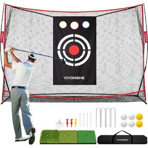 VIVOHOME 10 x 7ft Golf Net for Hitting, Chipping, Driving Training, Heavy Duty Golf Practice Net for Indoor, Backyard, Garage, with Golf Mat, Target Cloth, 8 Golf Tees, 6 Golf Balls, Carry Bag