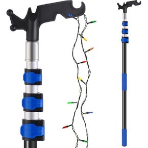 Pole for Hanging Christmas Lights, 3.8-12 FT Long Extension Pole with Utility Hook, Ladderless Telescopic Poles Christmas Outdoor String Light Installation Tool, Extend a Reach Rod Kit