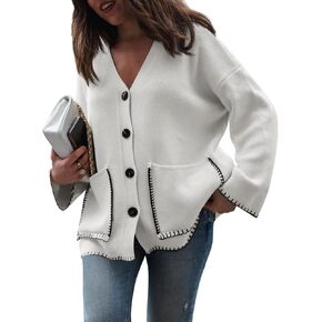 Saodimallsu Womens Fall Cardigan 2024 Button Down Trendy Knit Open Front Casual Loose Sweaters Coat with Pockets