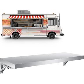 1 Pack 12"x24"Stainless Steel Shelf Folding Concession Wall Mounted Shelves Commercial Serving Stand Shelves for Food Truck Trailer Windows Restaurant Kitchen Home Utility Room Garage