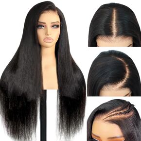 10x7 Wear and Go Glueless Wigs Human Hair Pre Plucked Pre Cut Straight Bob Wigs Human Hair Bye Bye knots Middle Part Invisible Transparent Lace Front Bob Wig 200% Density Brazilian Virgin Human Hair