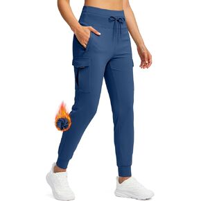 SANTINY Women Fleece Lined Cargo Joggers High Waisted Winter Warm Waterproof Hiking Pants with Zipper Pockets in Kuwait