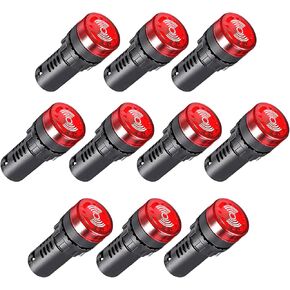 Indicator Light 24V Buzzer，10PCS 22mm Red LDE Flashing Buzzer AC/DC 24V Alarm for Electrical Control Panel