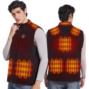Men‘s Fleece Heated Vest with 8 Heating Pads 3 Temp Levels 3 Heating Zones Separate Control Rechargeable Battery Pack