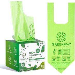 GREENWAY 13 Gallon Compostable Trash Bags Drawstring, 50 Bags, Heavy Duty Extra Thick 0.90 Mil, 50-65L / 13-17 Gallons, compatible with Code Q bins, Tall Kitchen Food Scrap Bags