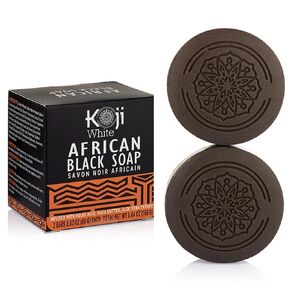 Koji White African Black Soap Bar for Face & Body Wash with Shea Butter - Exfoliating Soap, Brightening, Moisturizer Skin with Kojic Acid, Aloe Vera, Coconut Oil - Vegan, Paraben-Free, 2.82oz (2 Bars)