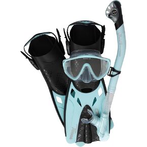 Cressi Snorkeling Set- Short Adjustable Fins, Silicone Mask, and Dry Snorkel- Compact for Travel- Tino Adventure Set- Designed in Italy