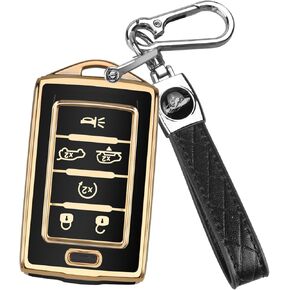 QBUC for Jeep 6 Buttons Key Fob Cover, Soft TPU Full Protection Key Case with Keychain for Jeep 2022-2024 Cherokee Grand Cherokee Wagoneer Grand Wagoneer Compass Renegade Car Key Accessorie White-Gold