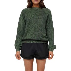 Livtany Women's Leopard Print Loose Fit Sweatshirt Crew Neck Long Sleeve Blouse Casual Distressed Hem Graphic Pullover Tops