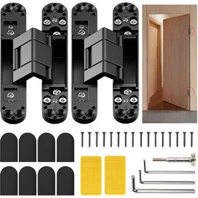 Hidden Door Hinges Invisible Door Silent Door Hinge，3-Way Adjustable Butt Hinge Invisible Hinges，180 Degree Swing Hidden Door Hinge (Black, 7 inches)