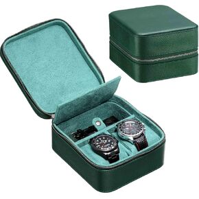 2 Watch Travel Case with Accessory Storage Compartment, Top-Grain Leather Watch Roll Carrying Box for Men | Tough Portable Protection Zipper Fit All Wristwatches & Smart Watches Up to 60mm (2+1BB)