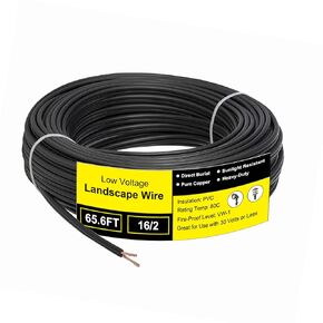 16/2 Low Voltage Landscape Wire, 16 Gauge Wire 2 Conductor 65.6FT/20M, Low Voltage Wire, Outdoor Direct Burial Electrical Wire, Copper Wire