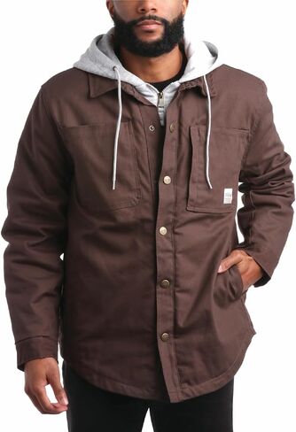 Bass Creek Outfitters Men's Duck Canvas Shirt Jacket - Insulated Workwear with Attached Fleece Zip Front and Hood (M-XXL) in Saudi Arabia