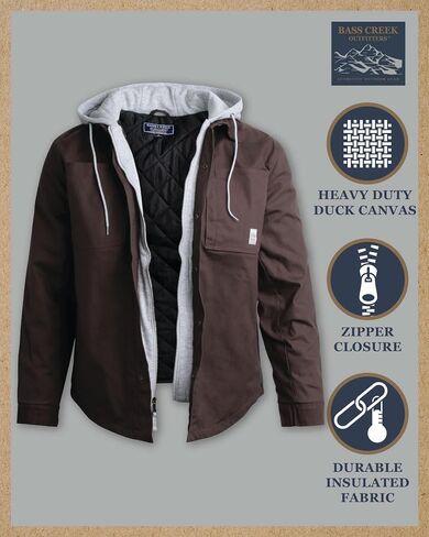 Bass Creek Outfitters Men's Duck Canvas Shirt Jacket - Insulated Workwear with Attached Fleece Zip Front and Hood (M-XXL) in Saudi Arabia