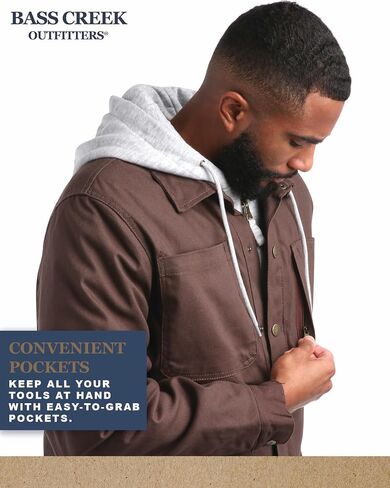 Bass Creek Outfitters Men's Duck Canvas Shirt Jacket - Insulated Workwear with Attached Fleece Zip Front and Hood (M-XXL) in Saudi Arabia
