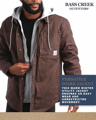 Bass Creek Outfitters Men's Duck Canvas Shirt Jacket - Insulated Workwear with Attached Fleece Zip Front and Hood (M-XXL) in Saudi Arabia