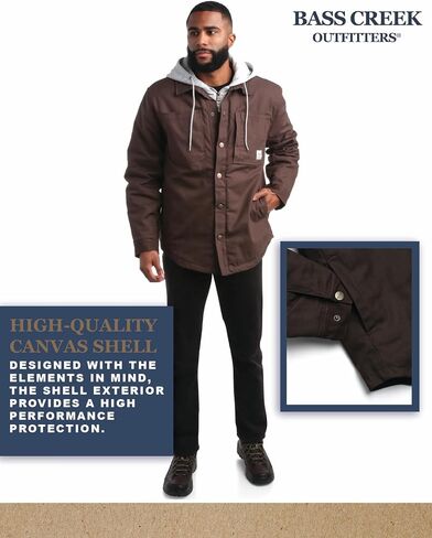 Bass Creek Outfitters Men's Duck Canvas Shirt Jacket - Insulated Workwear with Attached Fleece Zip Front and Hood (M-XXL) in Saudi Arabia
