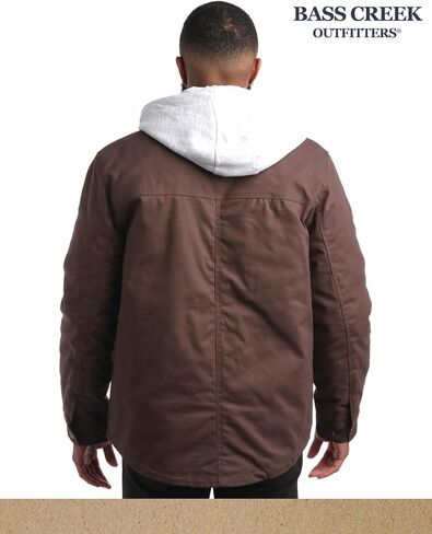 Bass Creek Outfitters Men's Duck Canvas Shirt Jacket - Insulated Workwear with Attached Fleece Zip Front and Hood (M-XXL) in Saudi Arabia