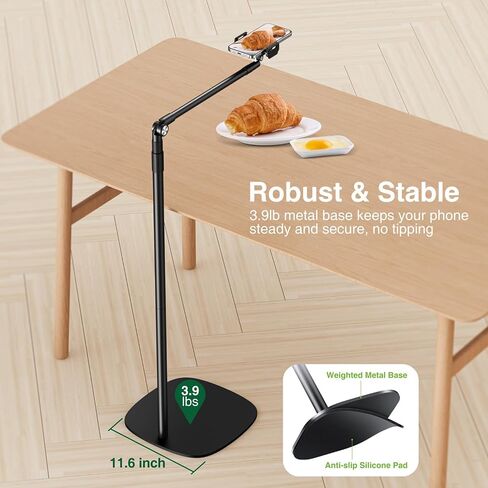 elitehood Heavy Duty Aluminum Overhead Phone Stand, 15 in Long Arm iPhone Holder for Video Recording, 360 Degrees Swivel Tilt Overhead Phone Mount for Filming, Meeting, Cooking, Painting and Crafting in Kuwait