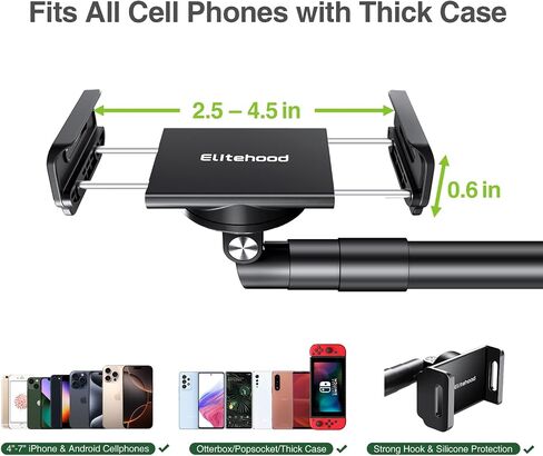 elitehood Heavy Duty Aluminum Overhead Phone Stand, 15 in Long Arm iPhone Holder for Video Recording, 360 Degrees Swivel Tilt Overhead Phone Mount for Filming, Meeting, Cooking, Painting and Crafting in Kuwait